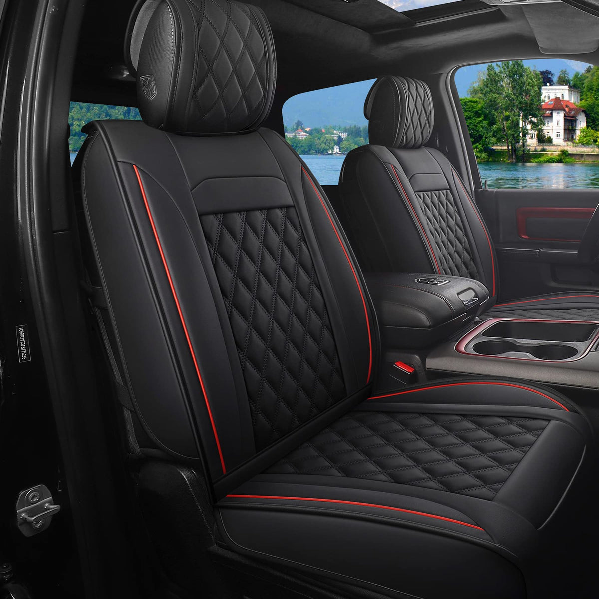 Waterproof Synthetic Leather Car Seat Covers 5PCS Full Set Black Red O89197