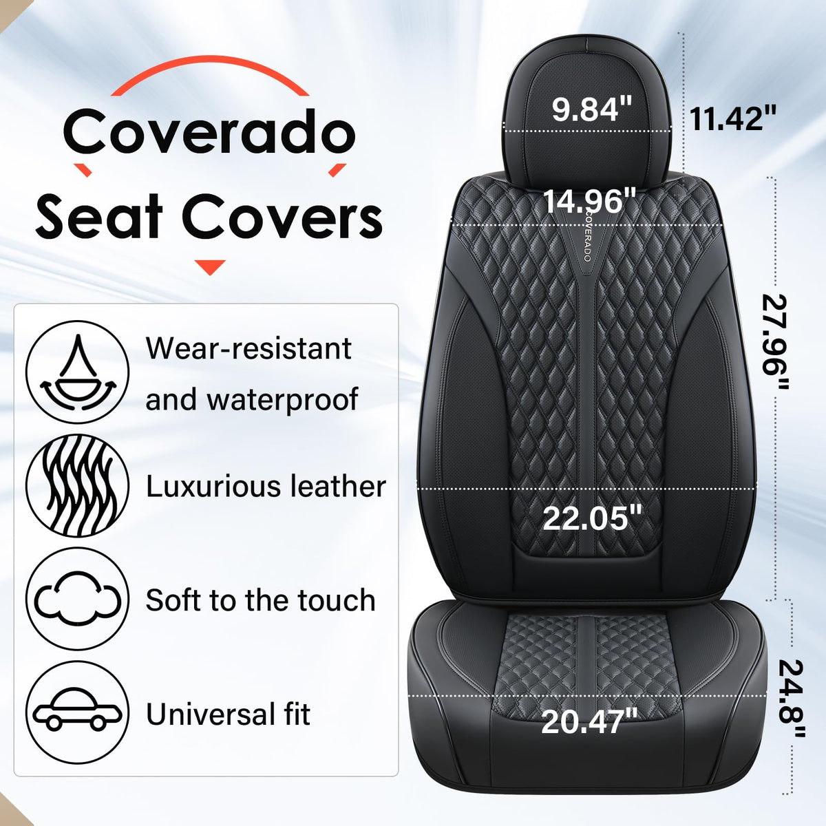 Black 5 Seats Nappa Leather Car Seat Covers Full Set N89384