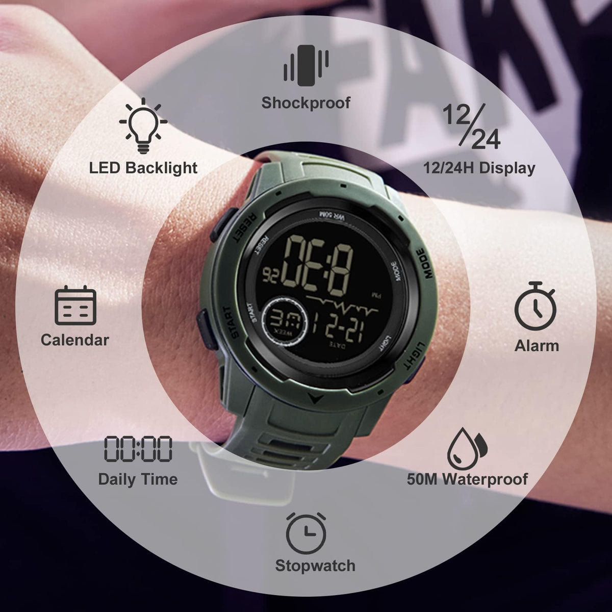 Men's Digital Waterproof Sports Watch A995445