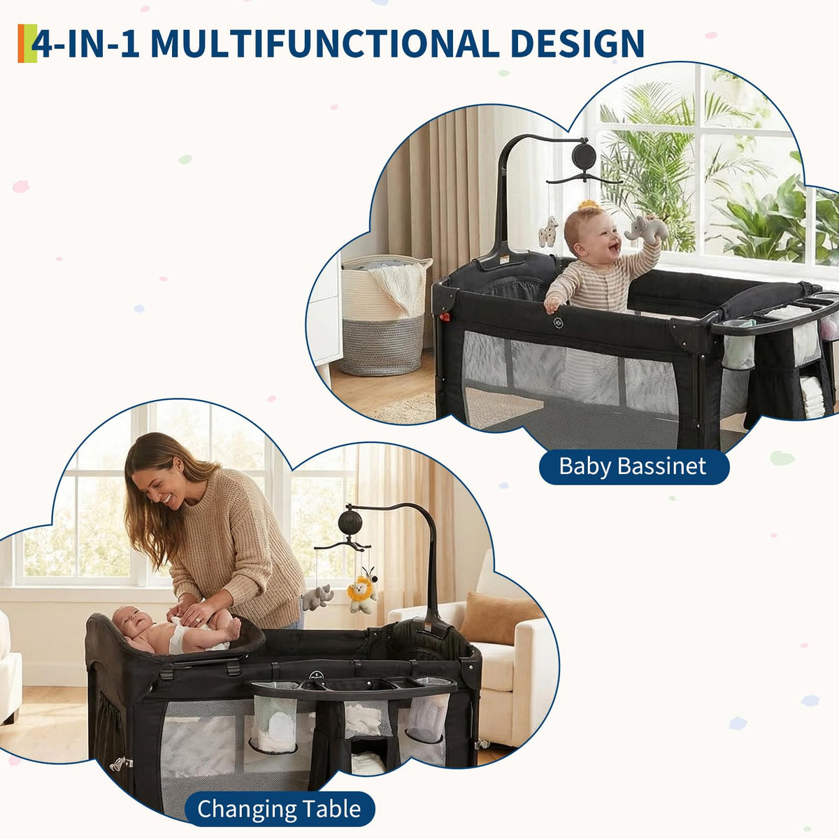 4 in 1 Pack and Play with Bassinet, Changing Table, Playpen and Carry Bag B420018