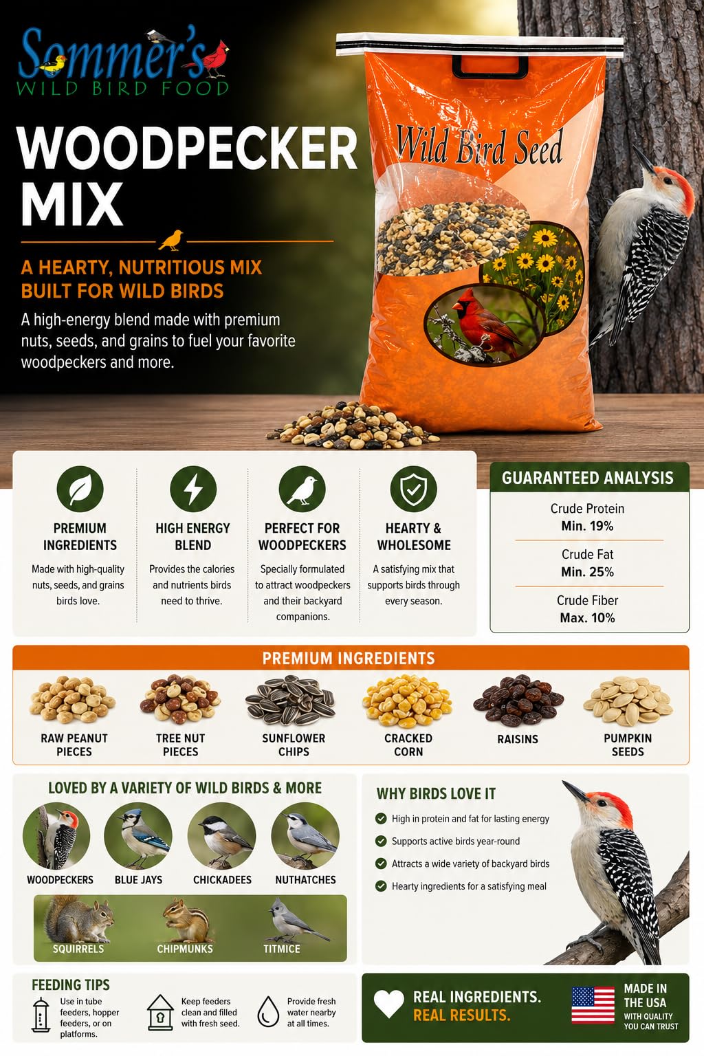 Bird Seed, 20 lb, Nut & Sunflower Seed Blend O842