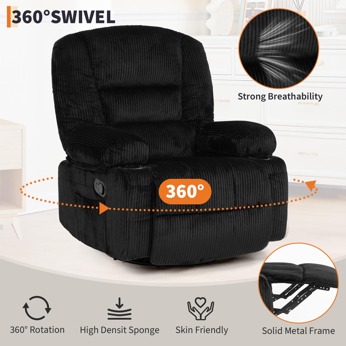Oversized Swivel Rocker Recliner Chair E450961