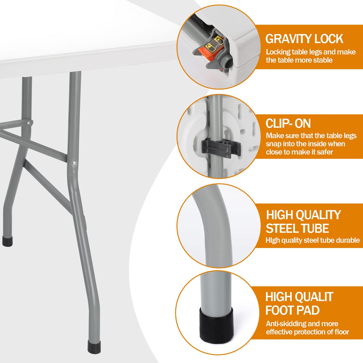 6FT White Foldable Plastic Utility Table I157
