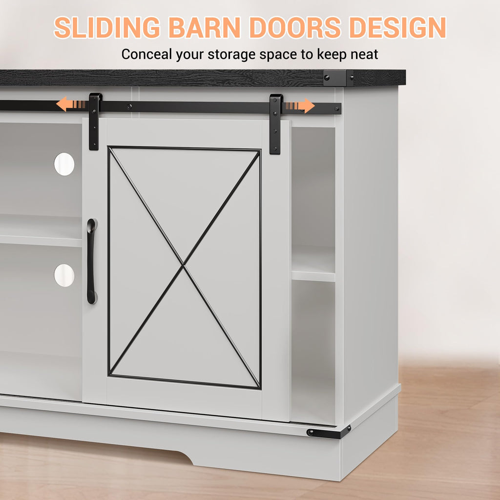 Farmhouse TV Stand with Sliding Barn Doors and Adjustable Shelves V3028
