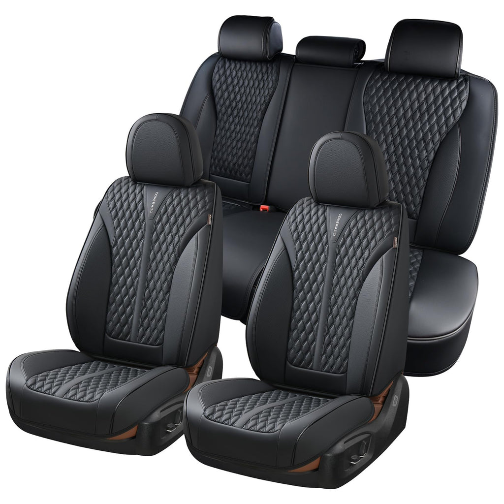 Black 5 Seats Nappa Leather Car Seat Covers Full Set N89384
