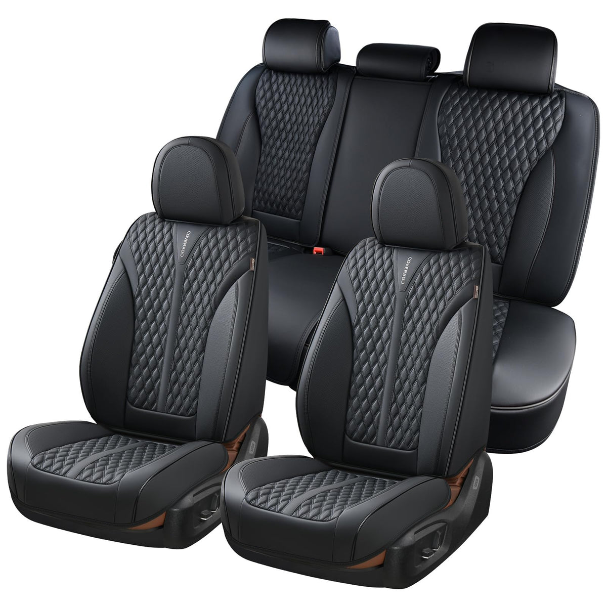 Black 5 Seats Nappa Leather Car Seat Covers Full Set N89384