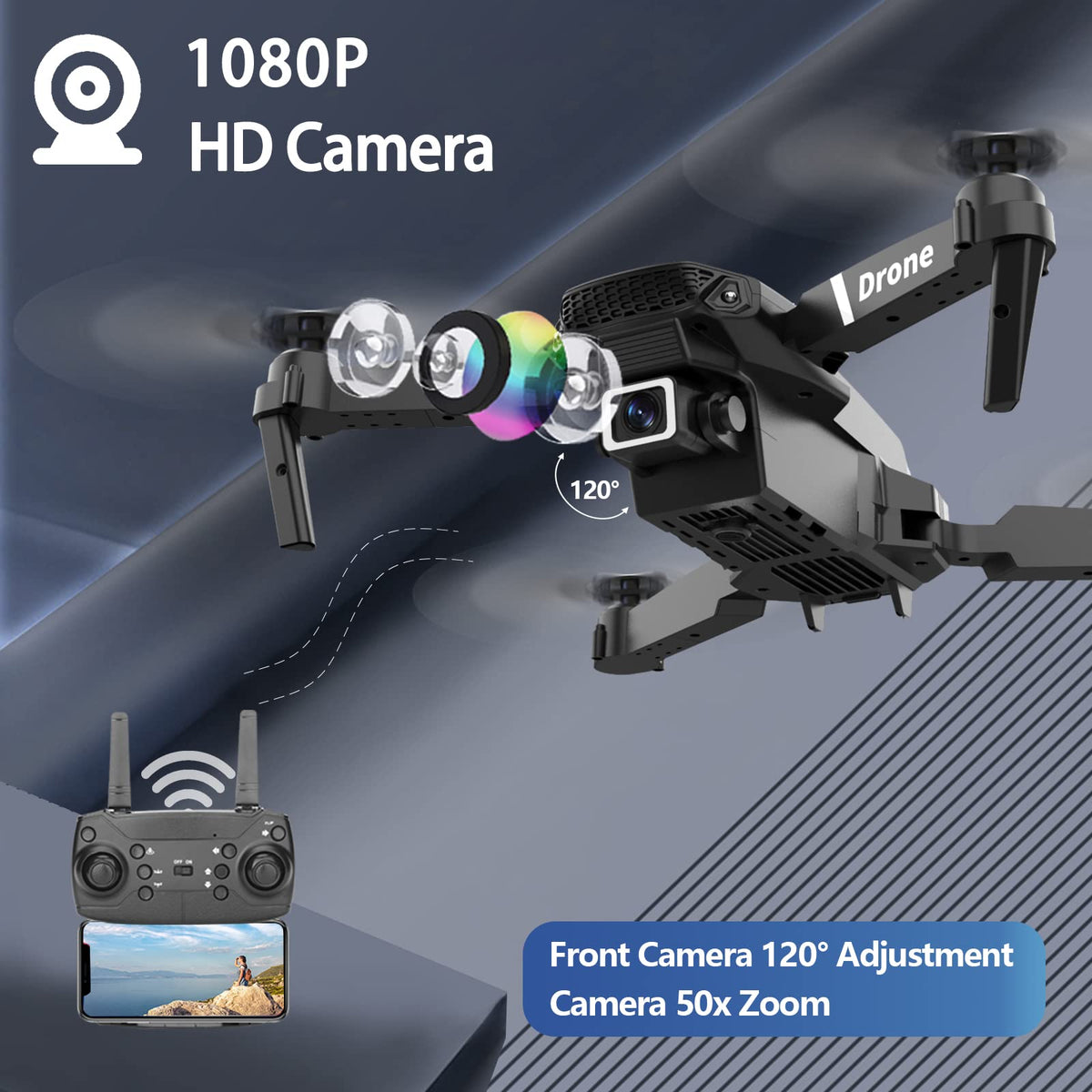 Foldable RC Quadcopter Drone with 1080P Camera, 2 Batteries, Carrying Case F556989