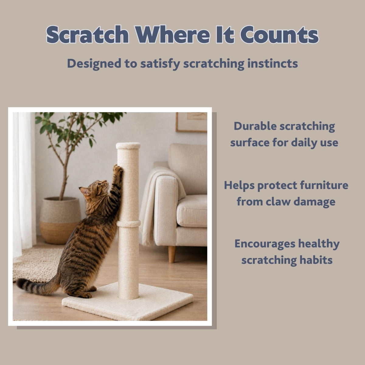 Beige Jute Cat Scratching Post N316747