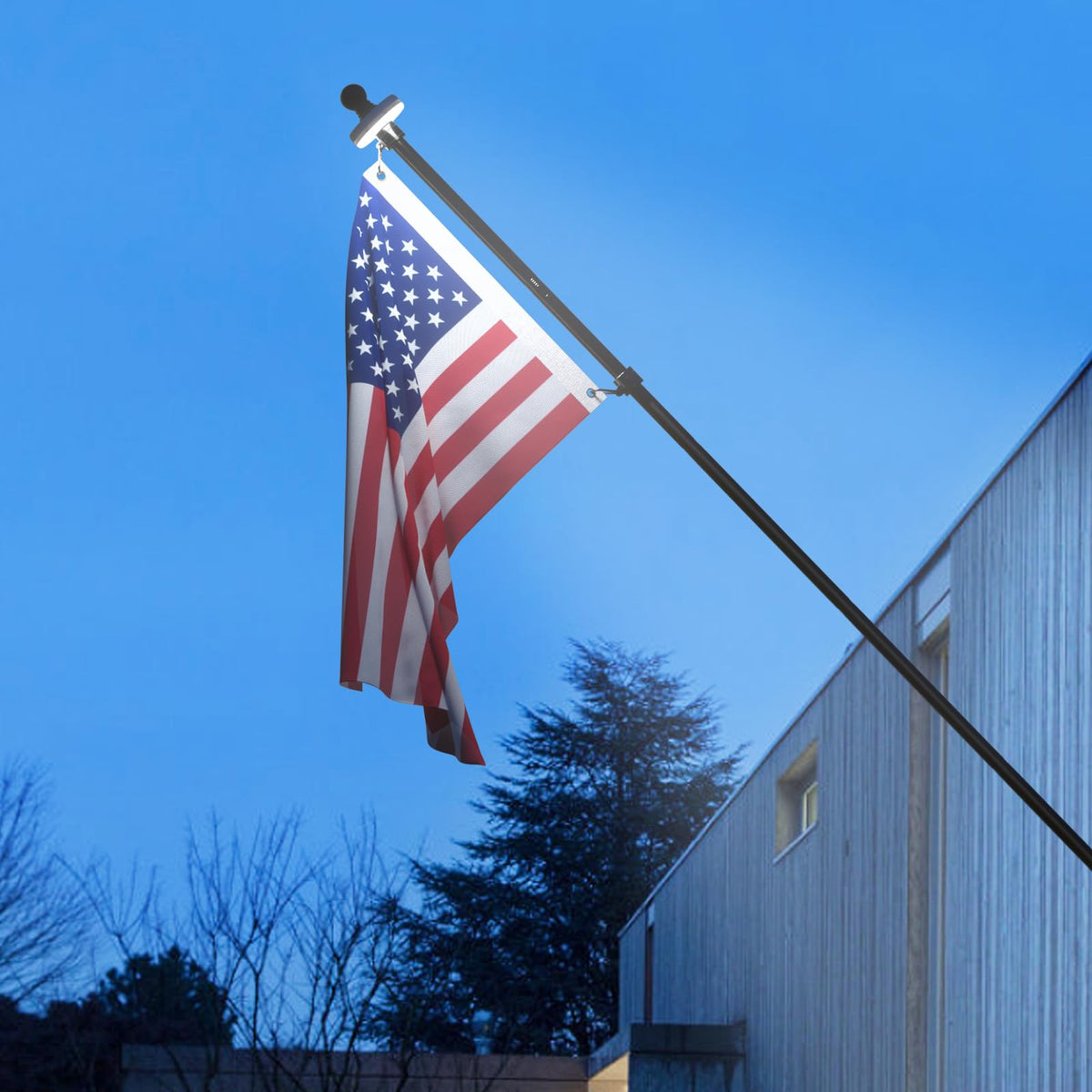 5FT Black Stainless Steel Flag Pole Kit with Solar Light and American Flag H99604