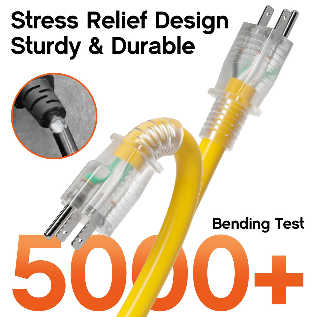100FT Heavy Duty Outdoor Extension Cord Waterproof Yellow L6774