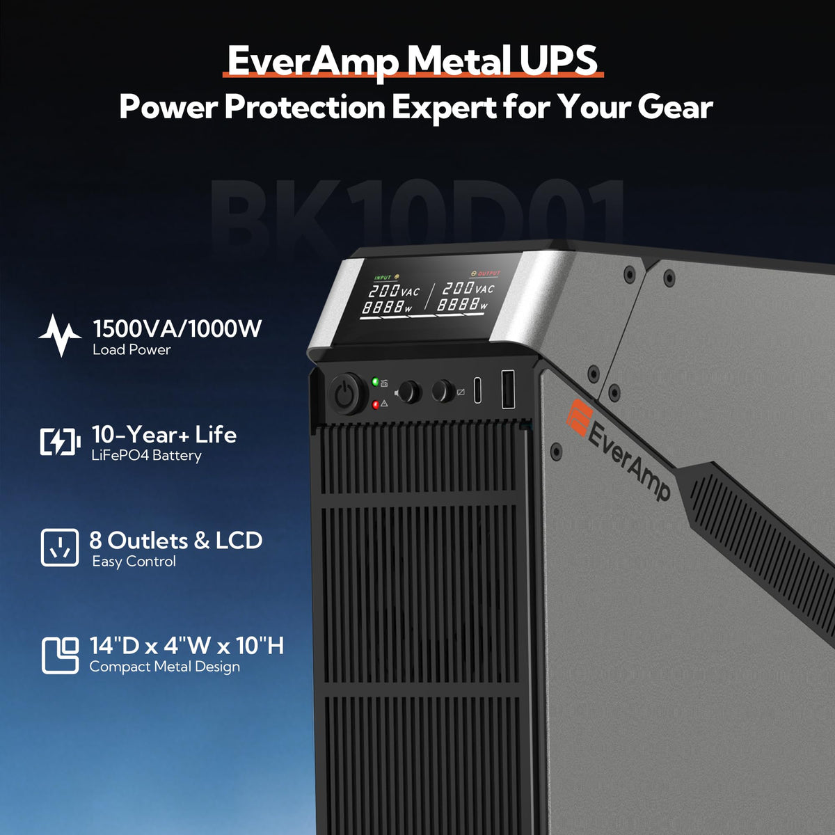 1500VA/1000W LiFePO4 UPS Battery Backup & Surge Protector R8256