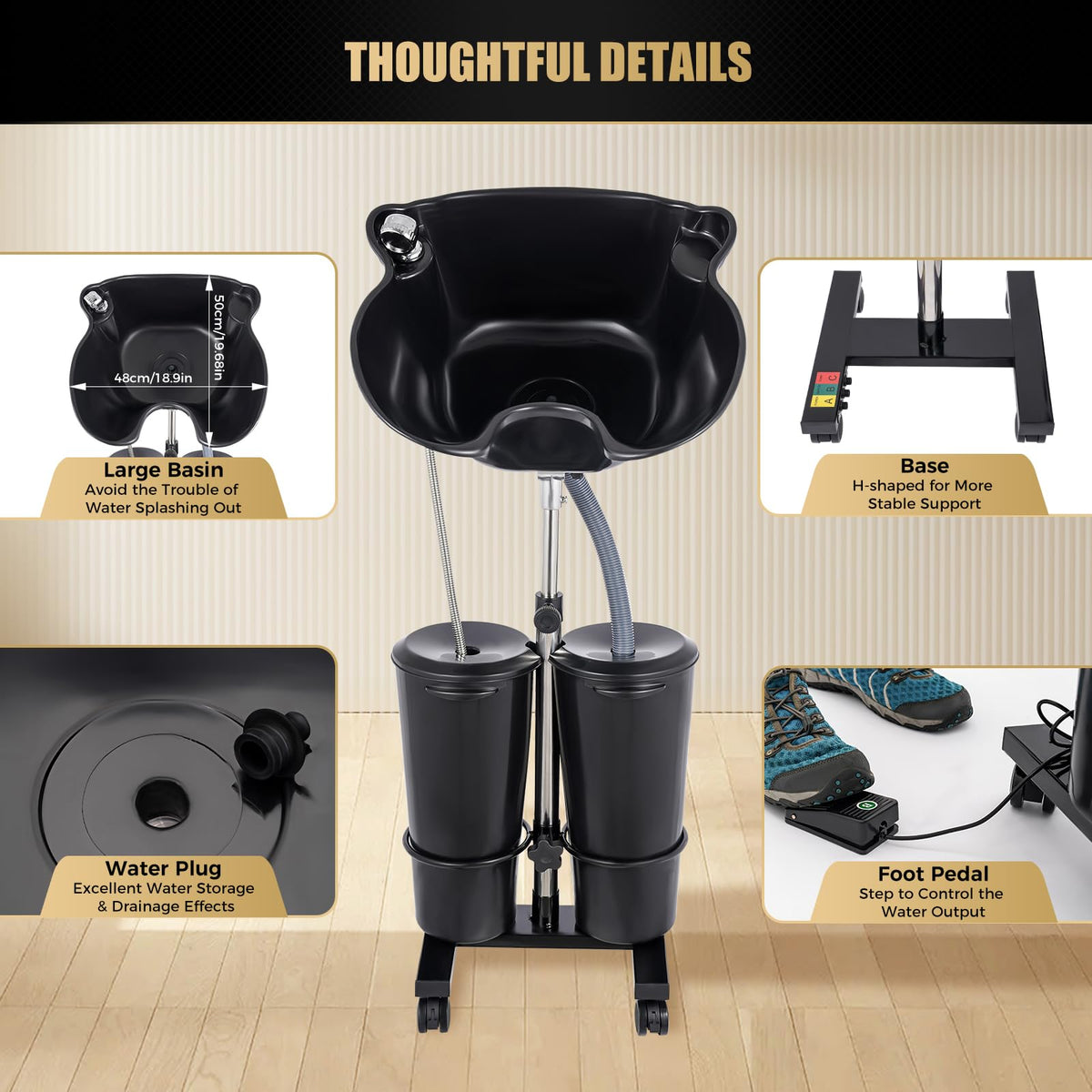 Portable Shampoo Bowl with Electric Pump and 4 Wheels B8108