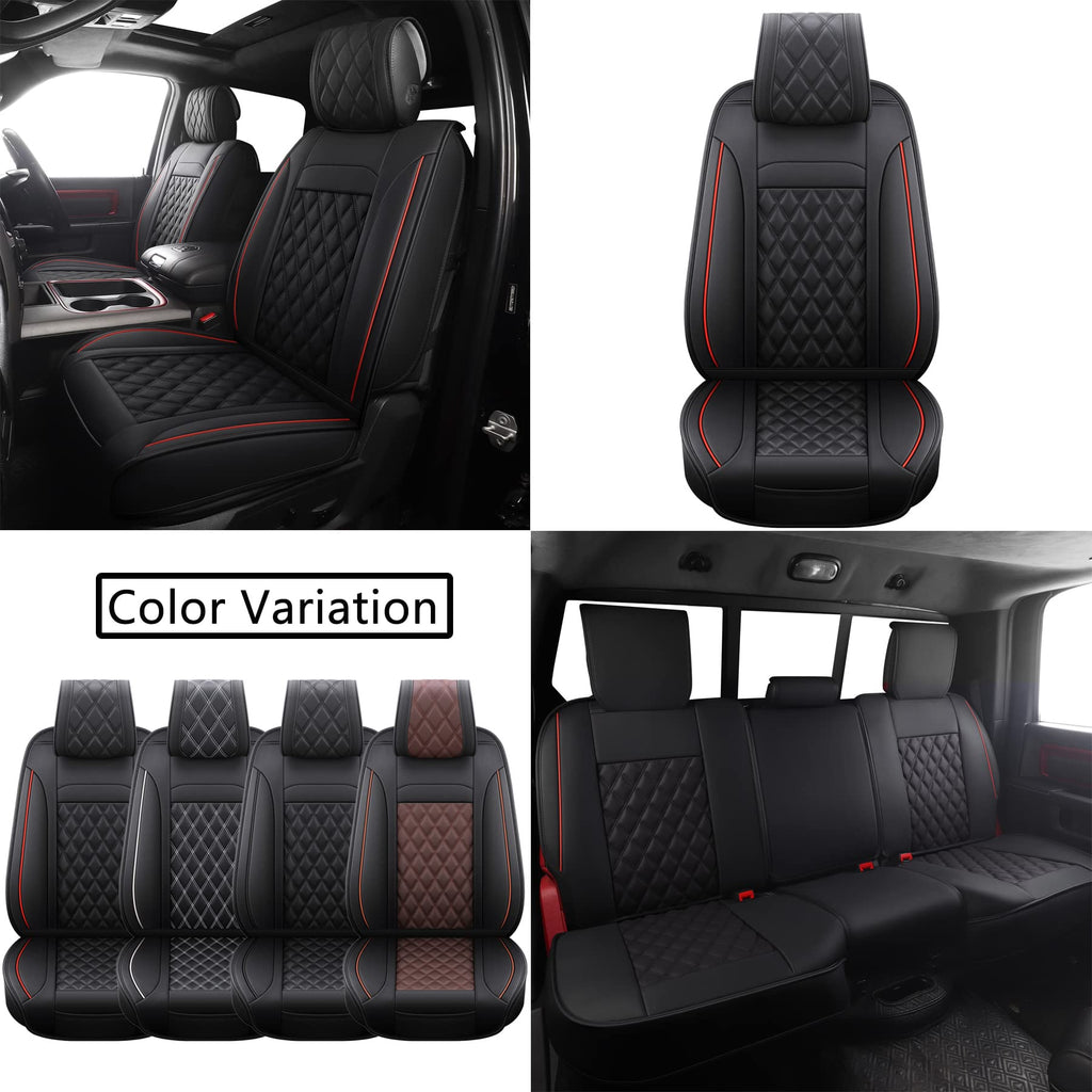 Waterproof Synthetic Leather Car Seat Covers 5PCS Full Set Black Red O89197