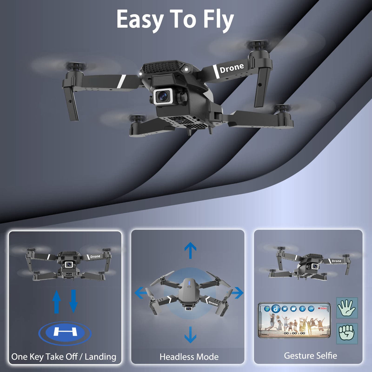 Foldable RC Quadcopter Drone with 1080P Camera, 2 Batteries, Carrying Case F556989