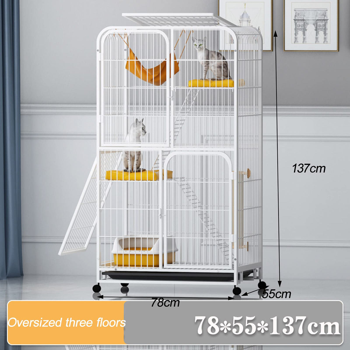 Large 3-Tier Metal Wire Cat Cage with Hammock C9662