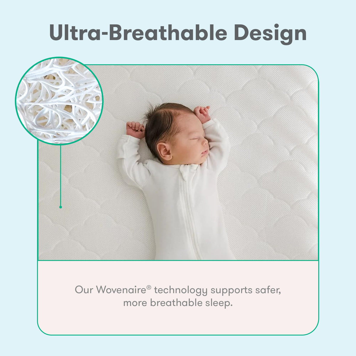 Grey Breathable Washable Crib Mattress & Toddler Bed P374