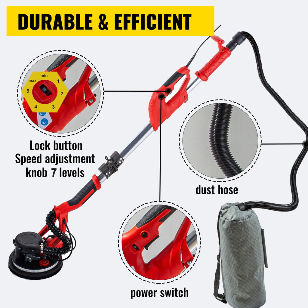 850W Variable Speed Electric Drywall Sander with Vacuum Bag V90619