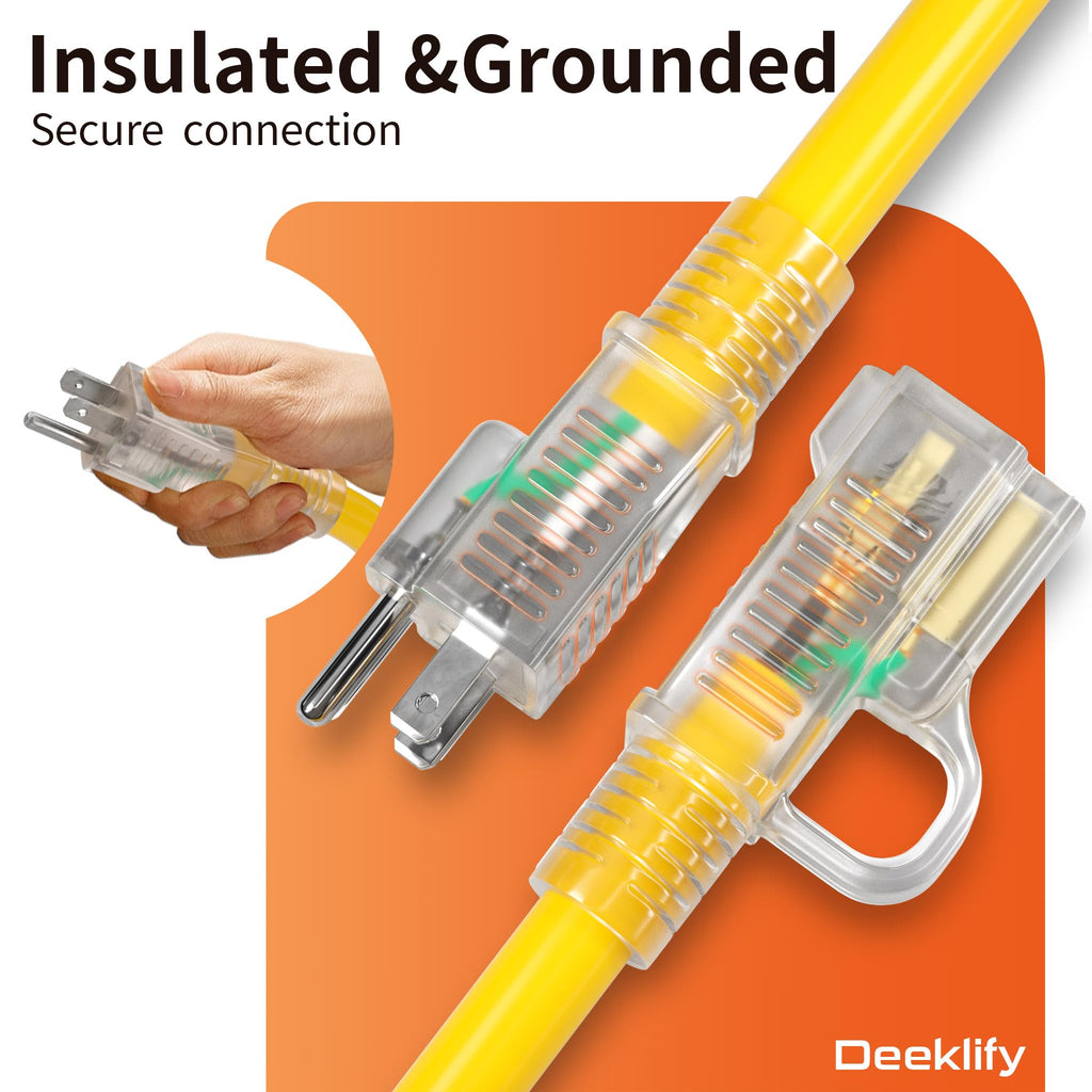 100FT Heavy Duty Outdoor Extension Cord Waterproof Yellow L6774