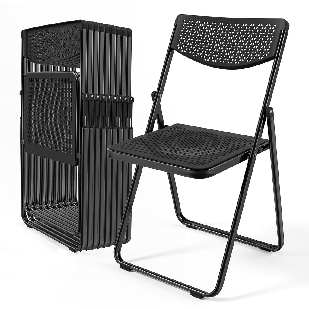 Black Plastic Folding Chairs with Mesh Seat, 10 Pack Q754