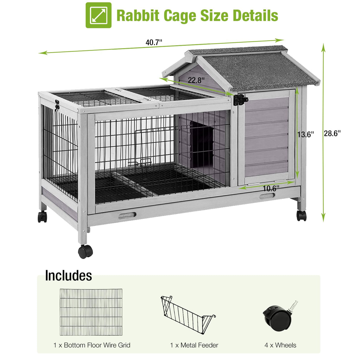 Wooden Rabbit Hutch with Removable Wire Netting and Leak Proof Tray K7911