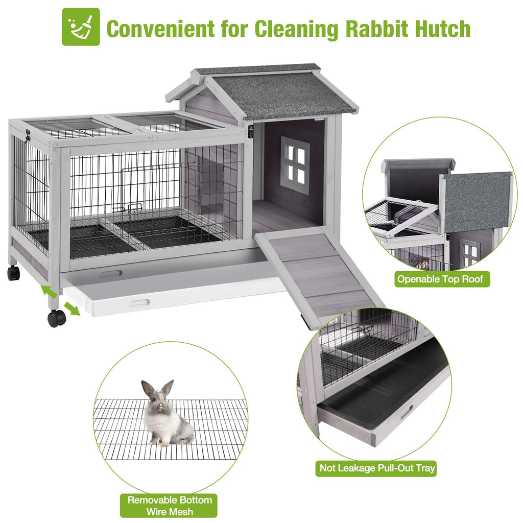 Wooden Rabbit Hutch with Removable Wire Netting and Leak Proof Tray K7911