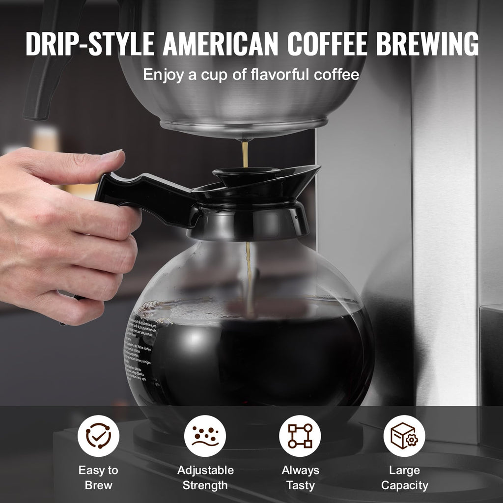 12 Cups Commercial Drip Coffee Maker with 3 Glass Carafes and Warmer Plates U699172
