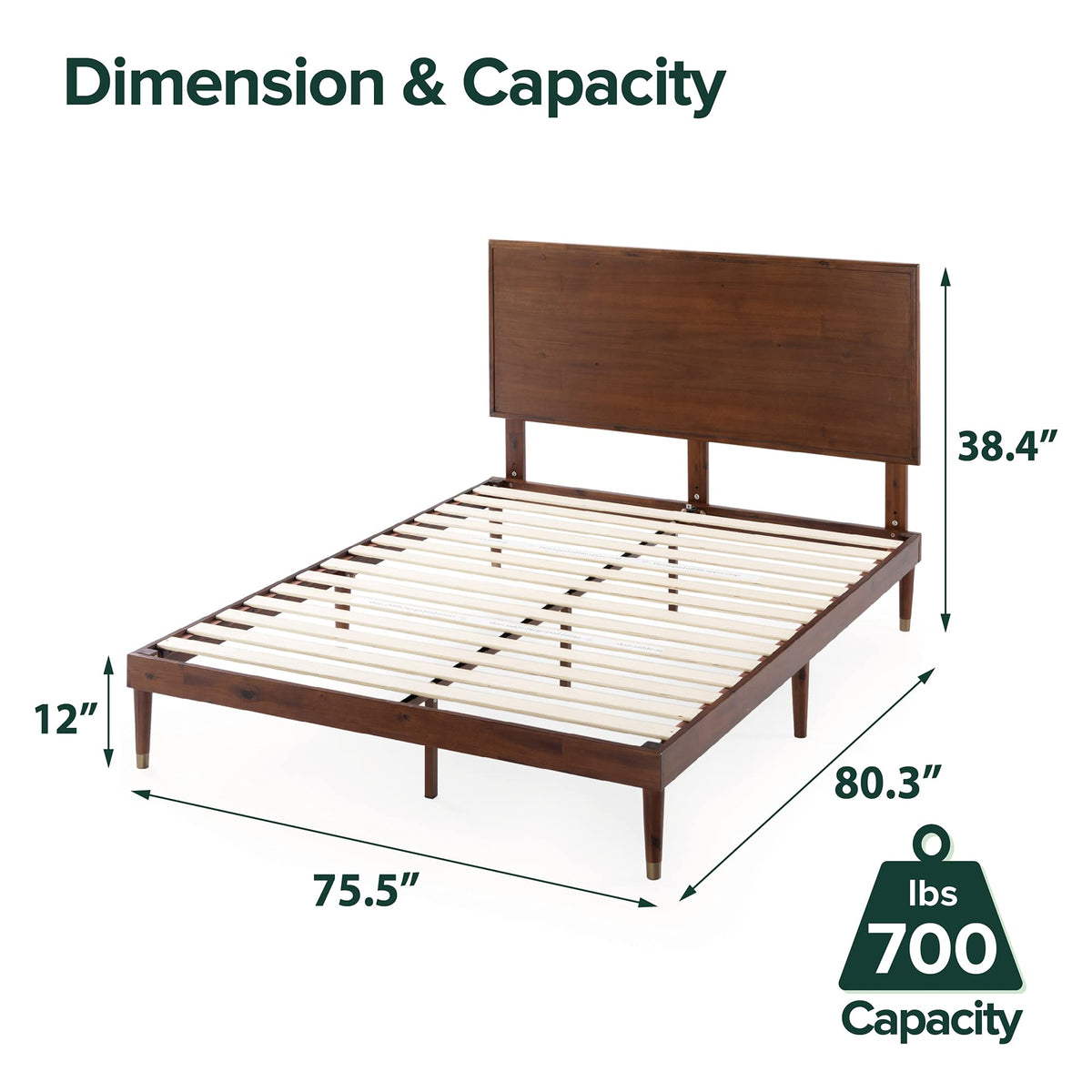 King Brown Wood Platform Bed Frame with Adjustable Headboard C800928