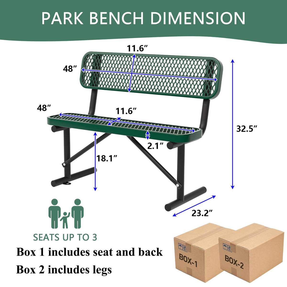 4FT Heavy Duty Metal Outdoor Bench with Backrest V10316