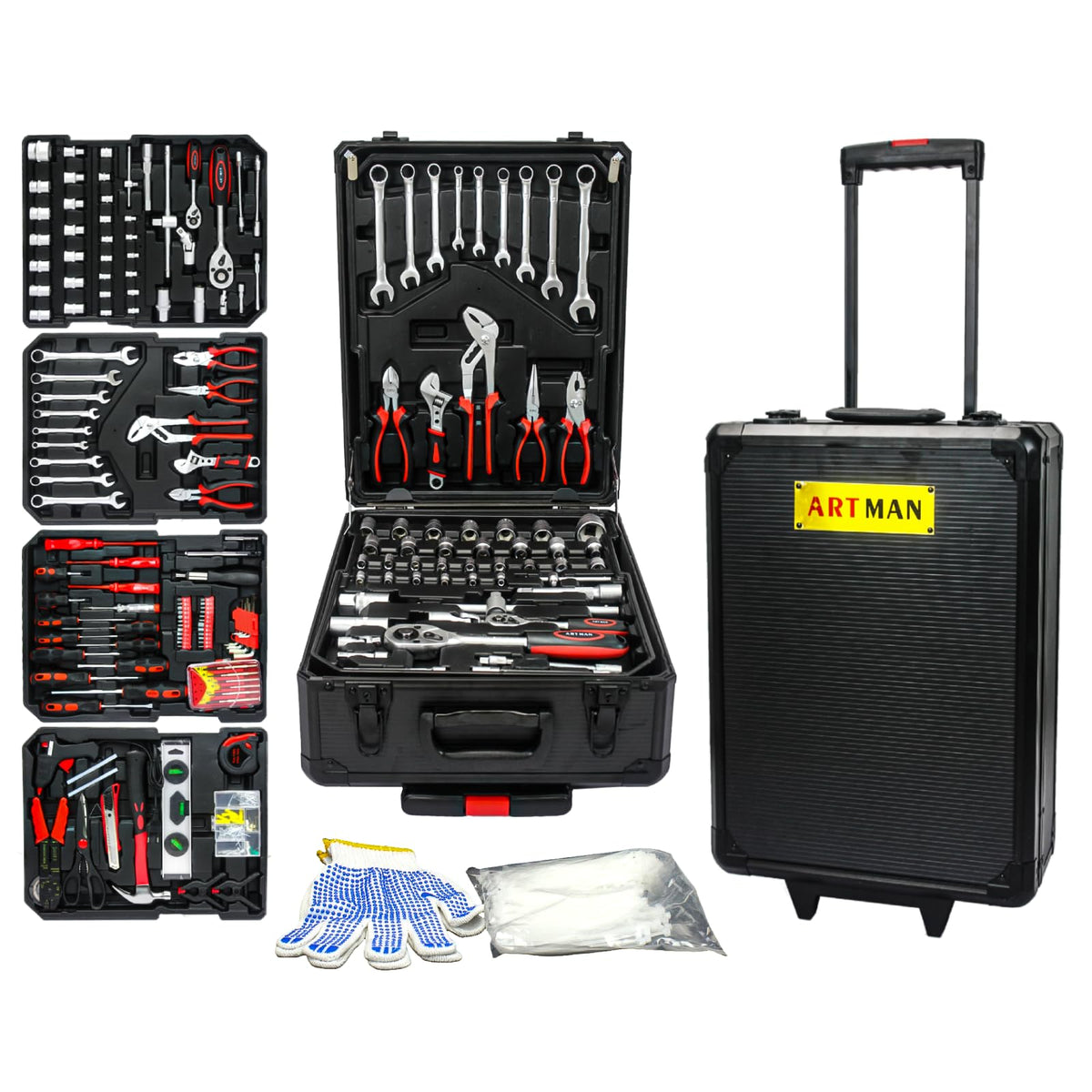 899 PCS Home Auto Repair Tool Kit with Rolling Tool Box T74771