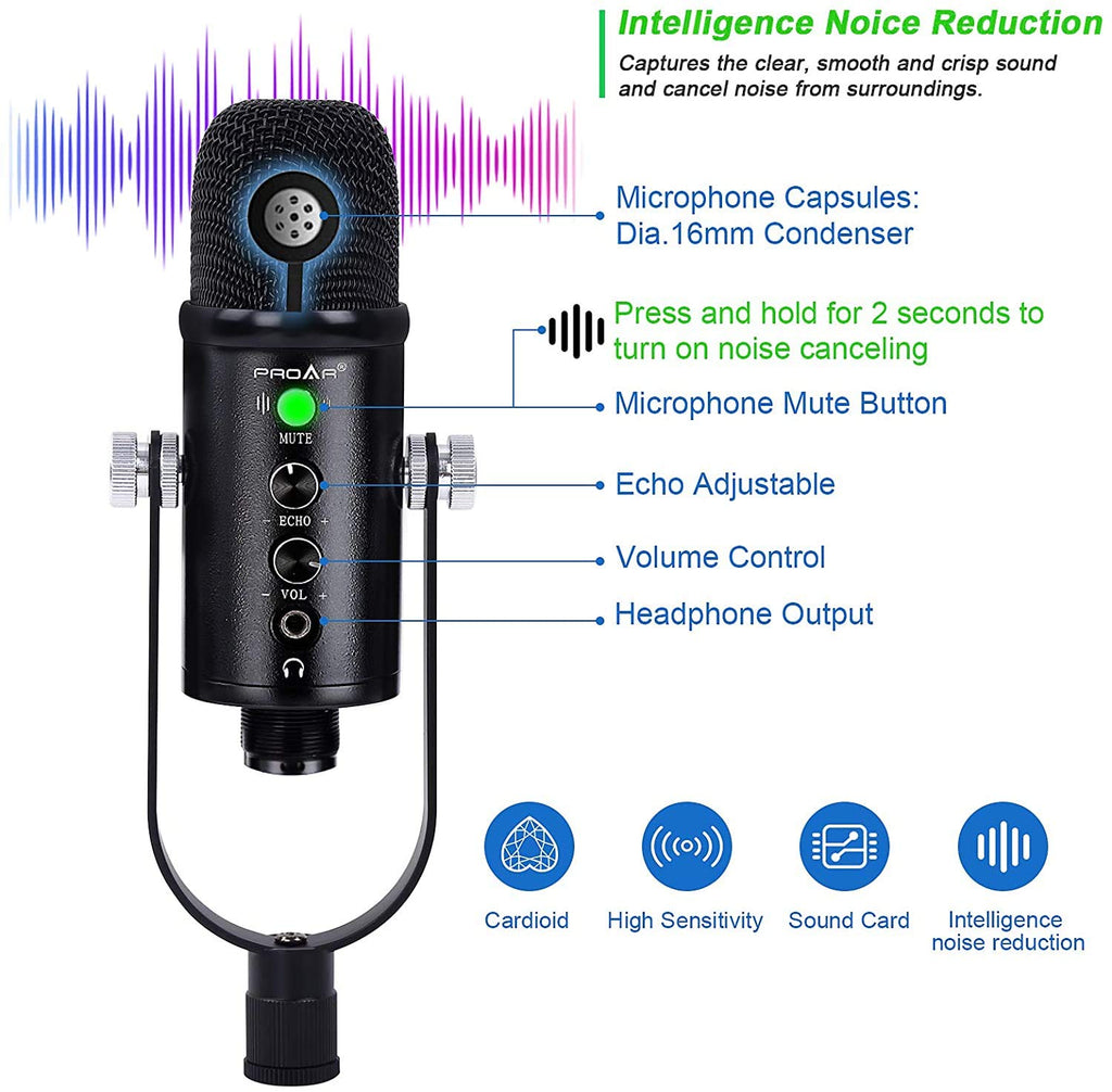 USB Condenser Microphone Kit with Boom Arm O876638
