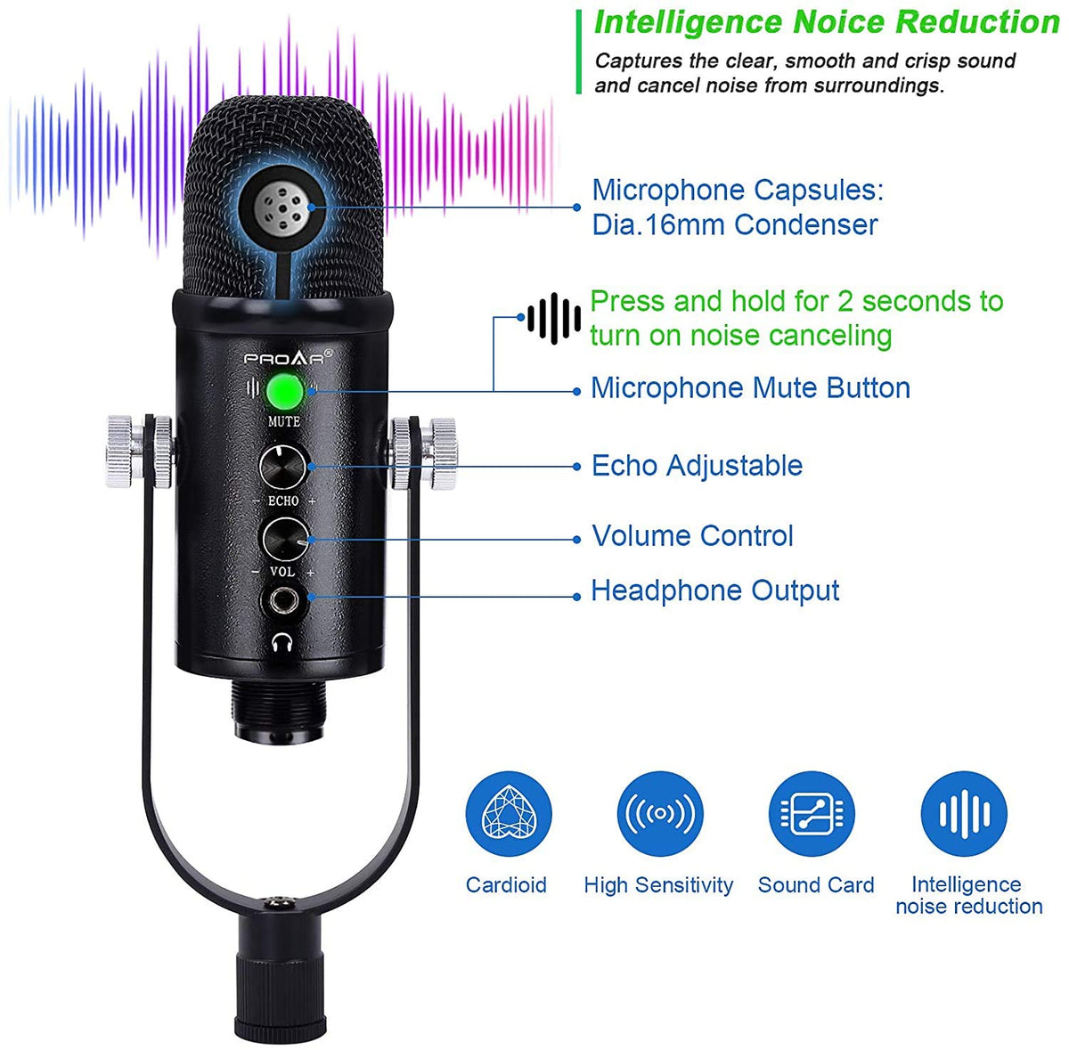 USB Condenser Microphone Kit with Boom Arm O876638