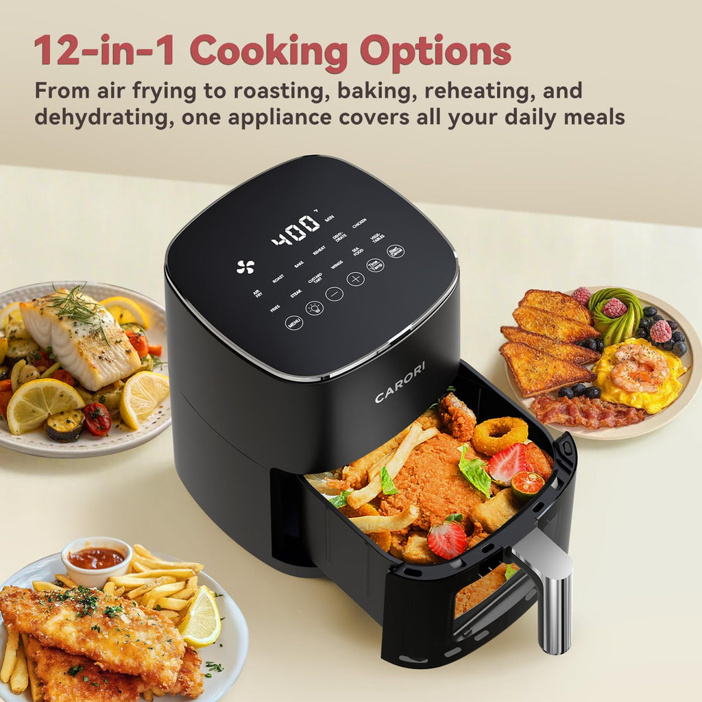 6 Qt Air Fryer with Viewing Window, 12 Presets, Nonstick Dishwasher-Safe Basket, Black Z50081