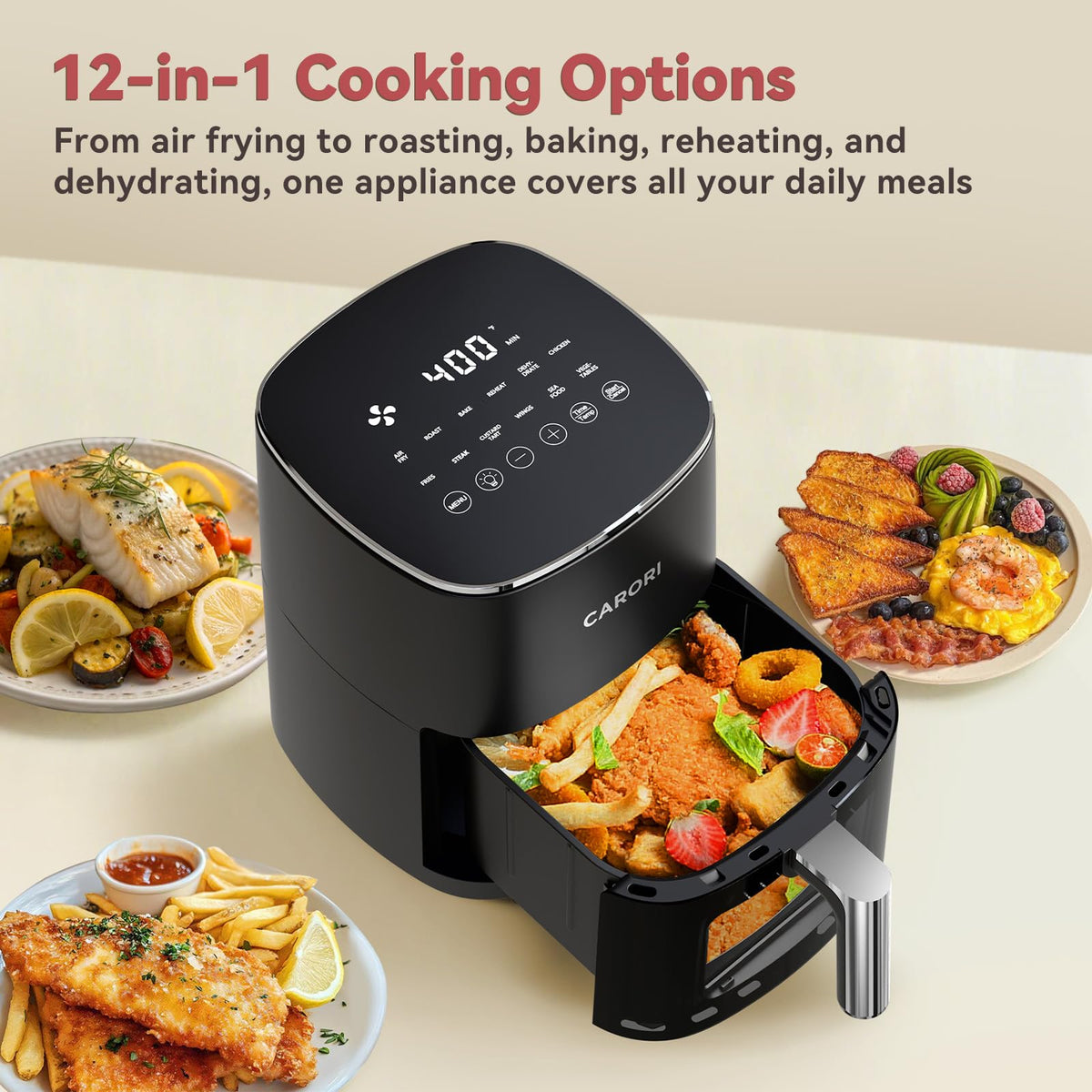 6 Qt Air Fryer with Viewing Window, 12 Presets, Nonstick Dishwasher-Safe Basket, Black Z50081