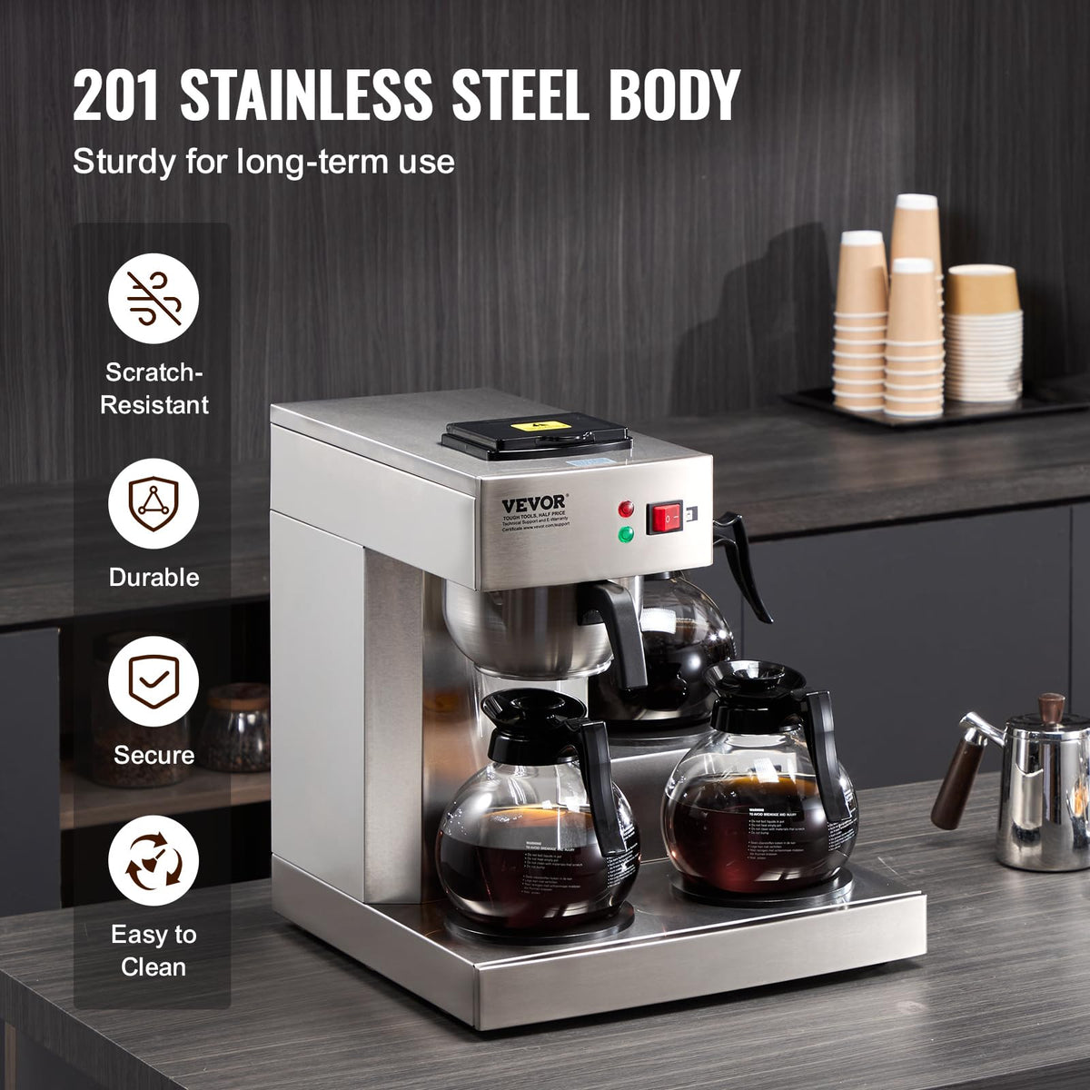 12 Cups Commercial Drip Coffee Maker with 3 Glass Carafes and Warmer Plates U699172