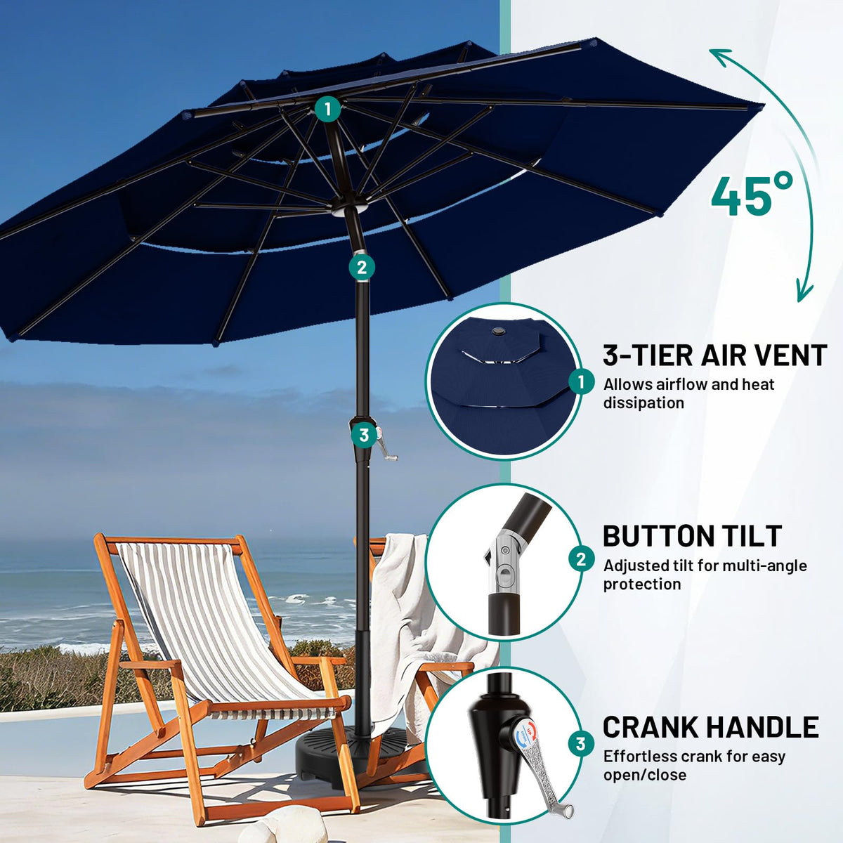 9ft 3-Tier UV Protection Windproof Patio Umbrella Q151