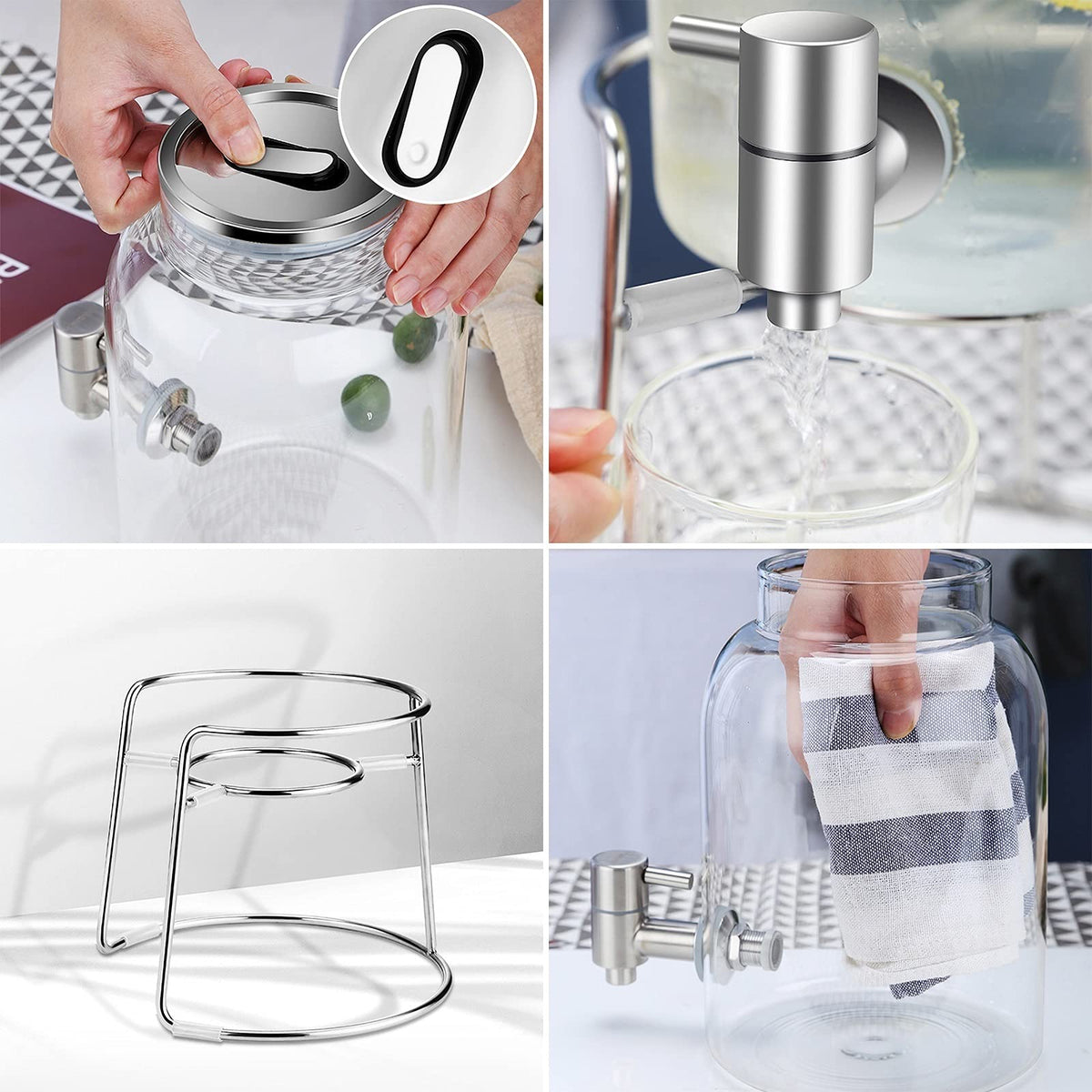Large-capacity Cold Water Jug with Faucet High Borosilicate Glass Teapot with Base 101.4 Oz Z364