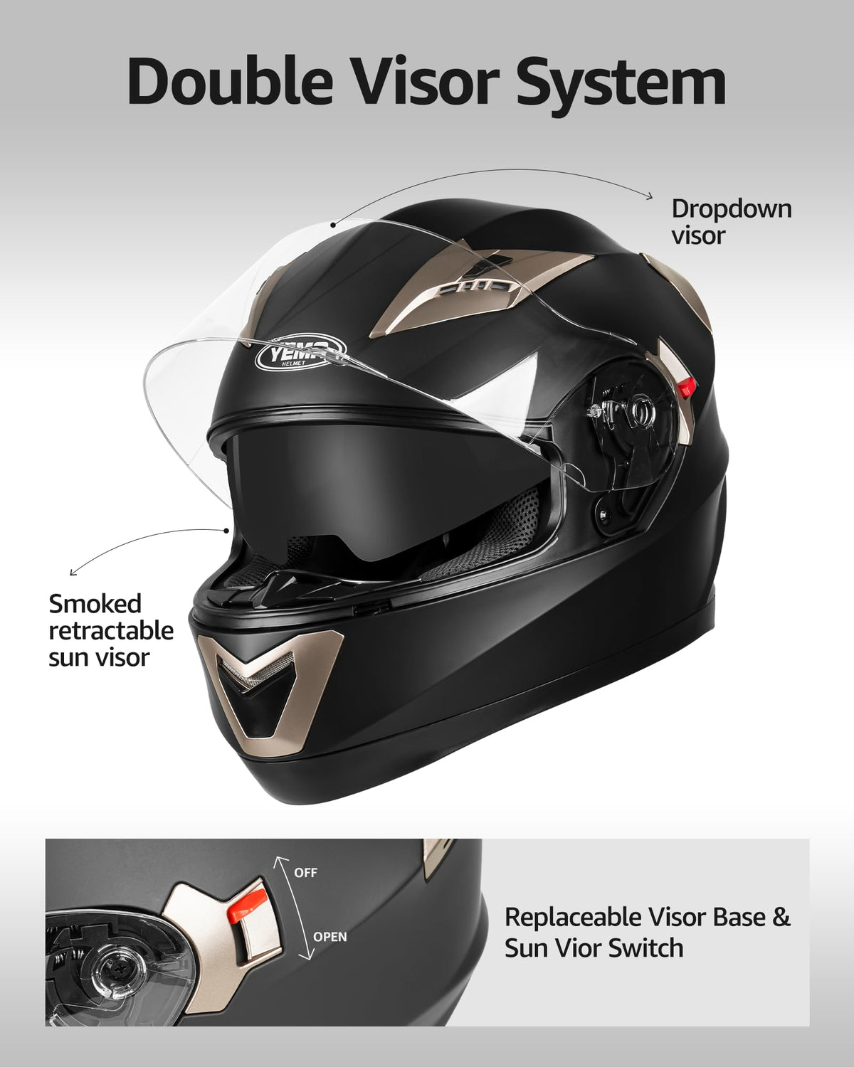 Full Face Motorcycle Helmet with Sun Visor I192