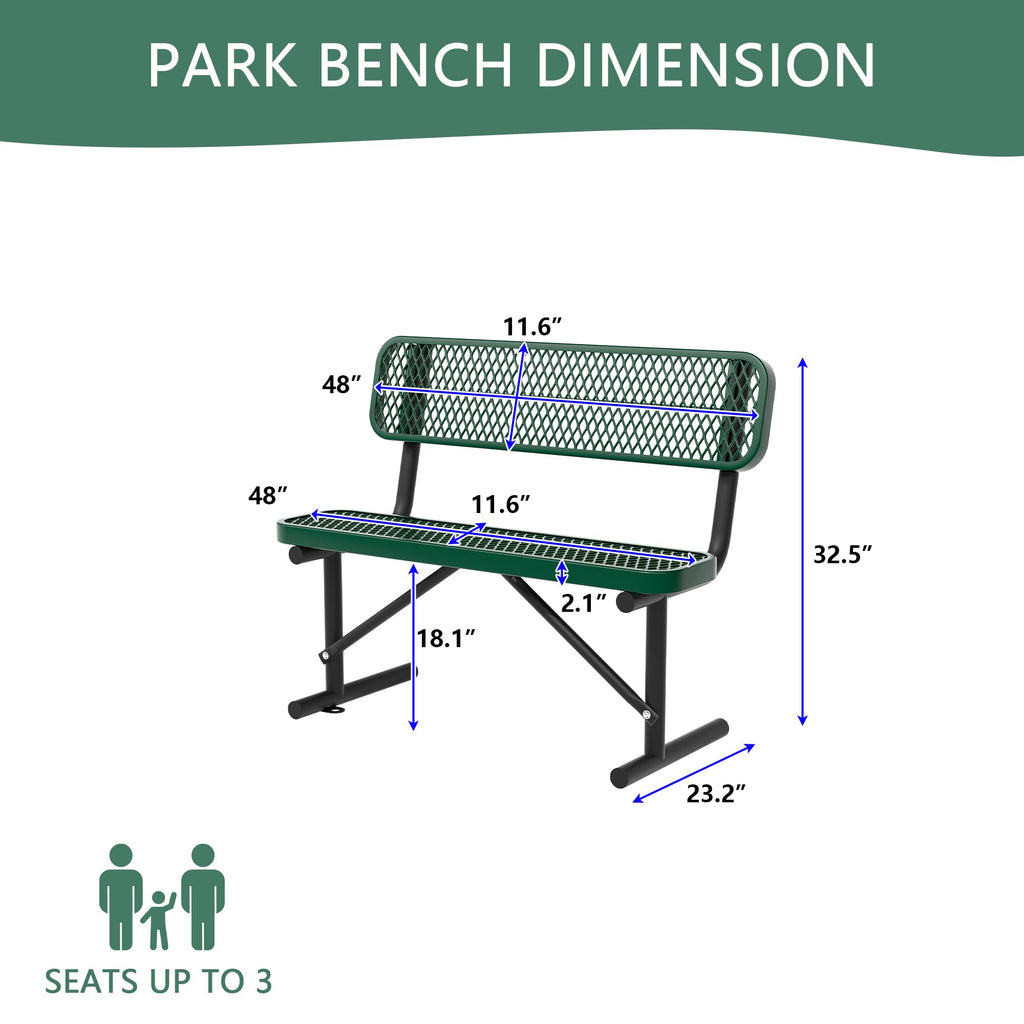 4FT Heavy Duty Metal Outdoor Bench with Backrest V10316