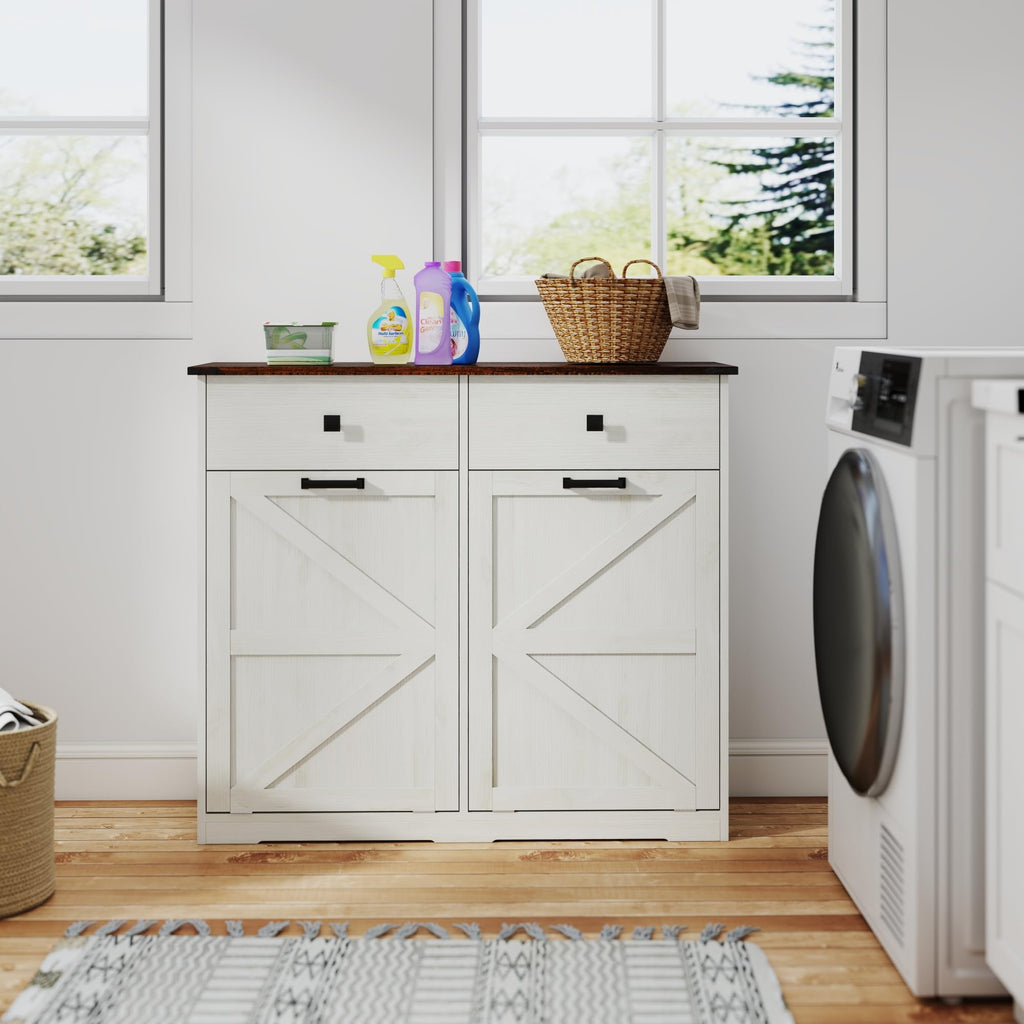 White 20 Gallon Wooden Tilt Out Trash Cabinet L95804