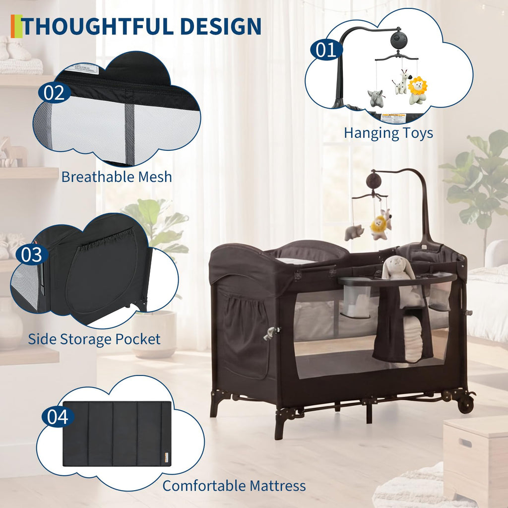 4 in 1 Pack and Play with Bassinet, Changing Table, Playpen and Carry Bag B420018