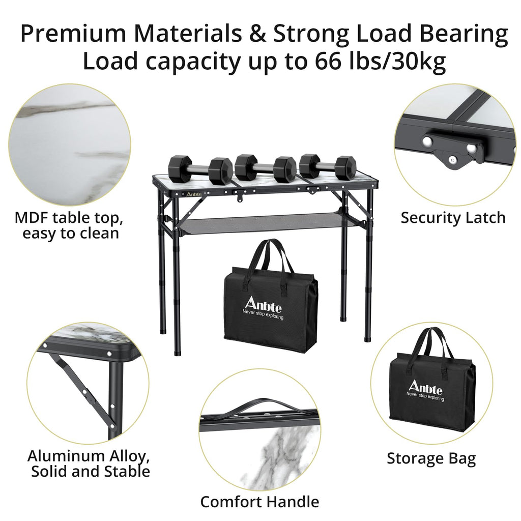 3ft Folding Camping Table, 3 Adjustable Height Q3612