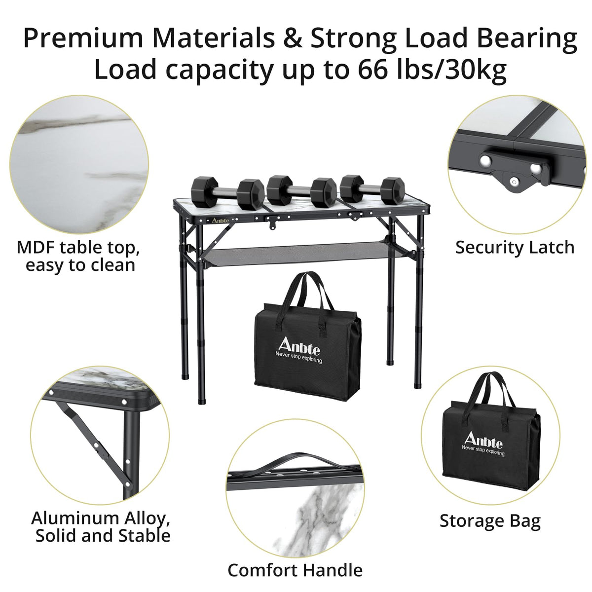 3ft Folding Camping Table, 3 Adjustable Height Q3612
