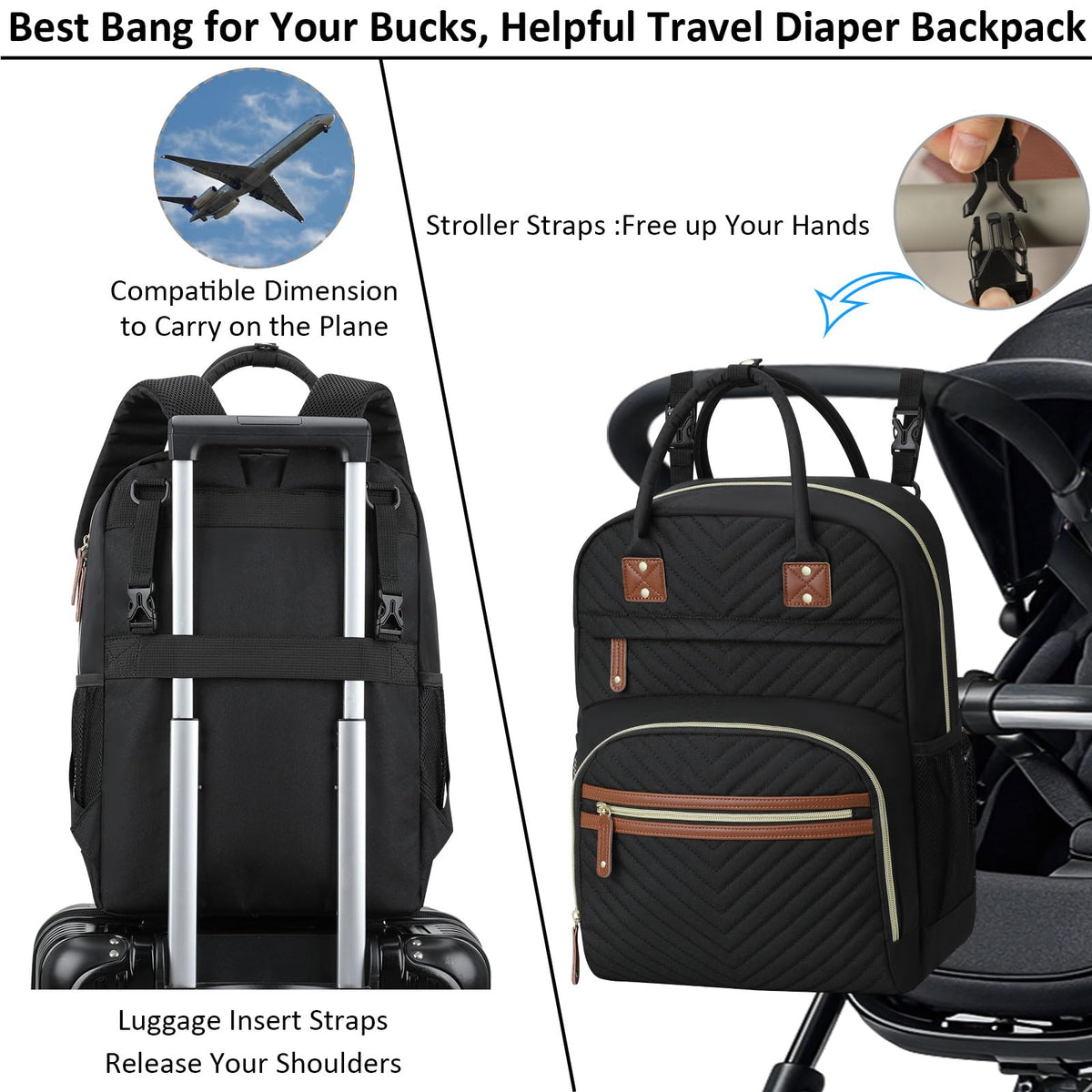Diaper Bag Backpack with Insulated Pockets Black I42076