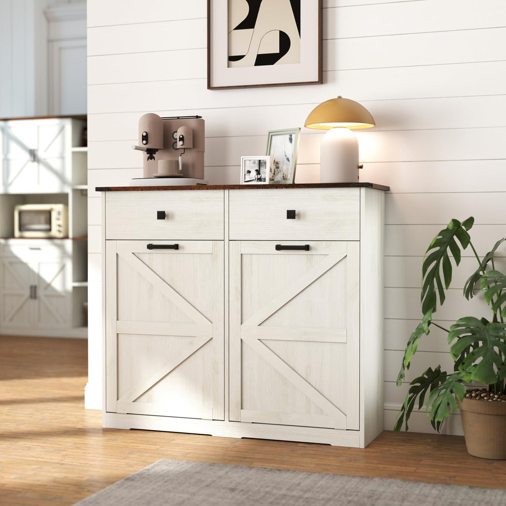 White 20 Gallon Wooden Tilt Out Trash Cabinet L95804