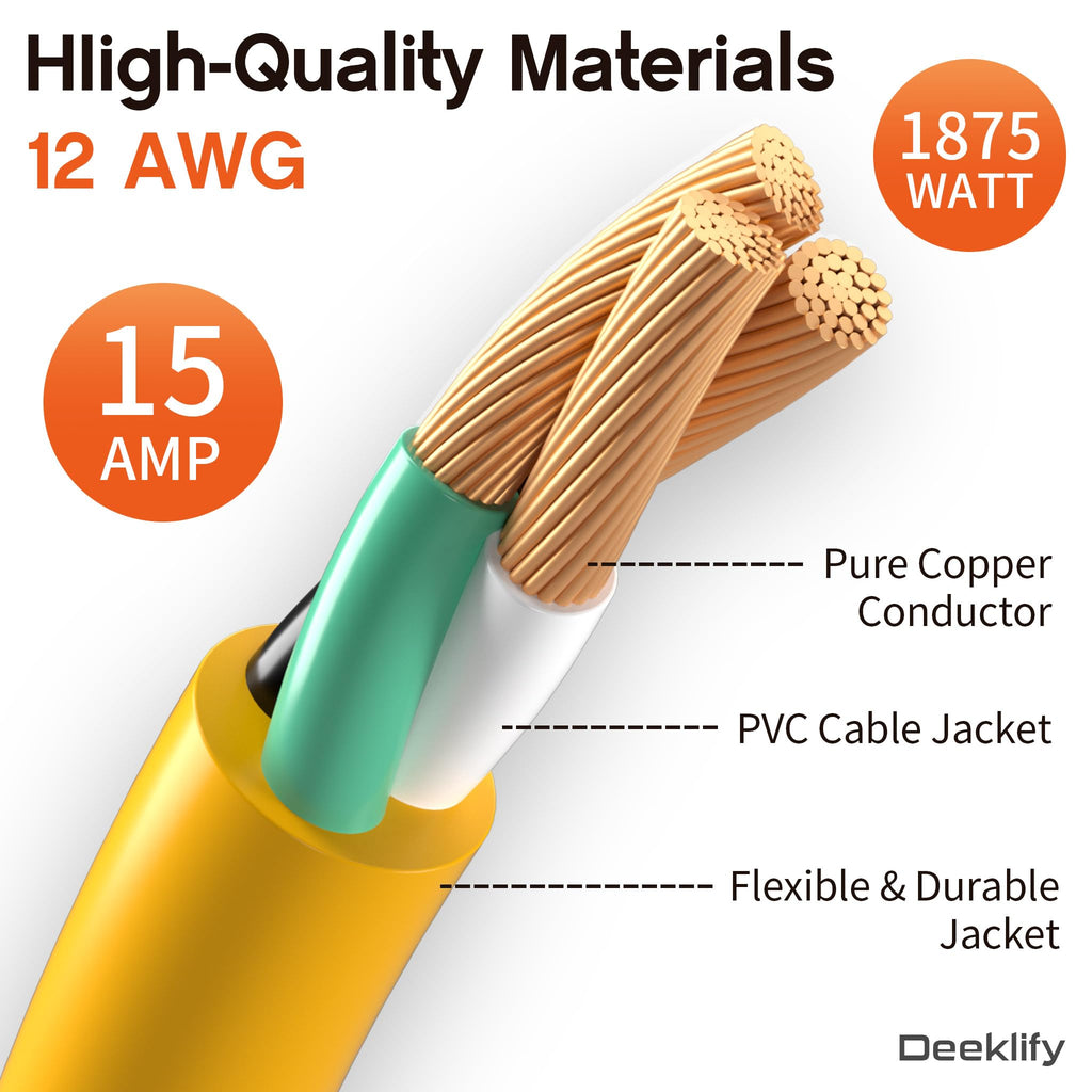 100FT Heavy Duty Outdoor Extension Cord Waterproof Yellow L6774