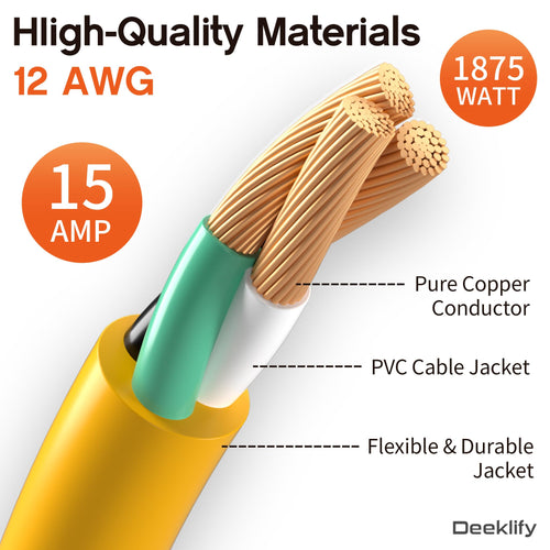 100FT Heavy Duty Outdoor Extension Cord Waterproof Yellow L6774