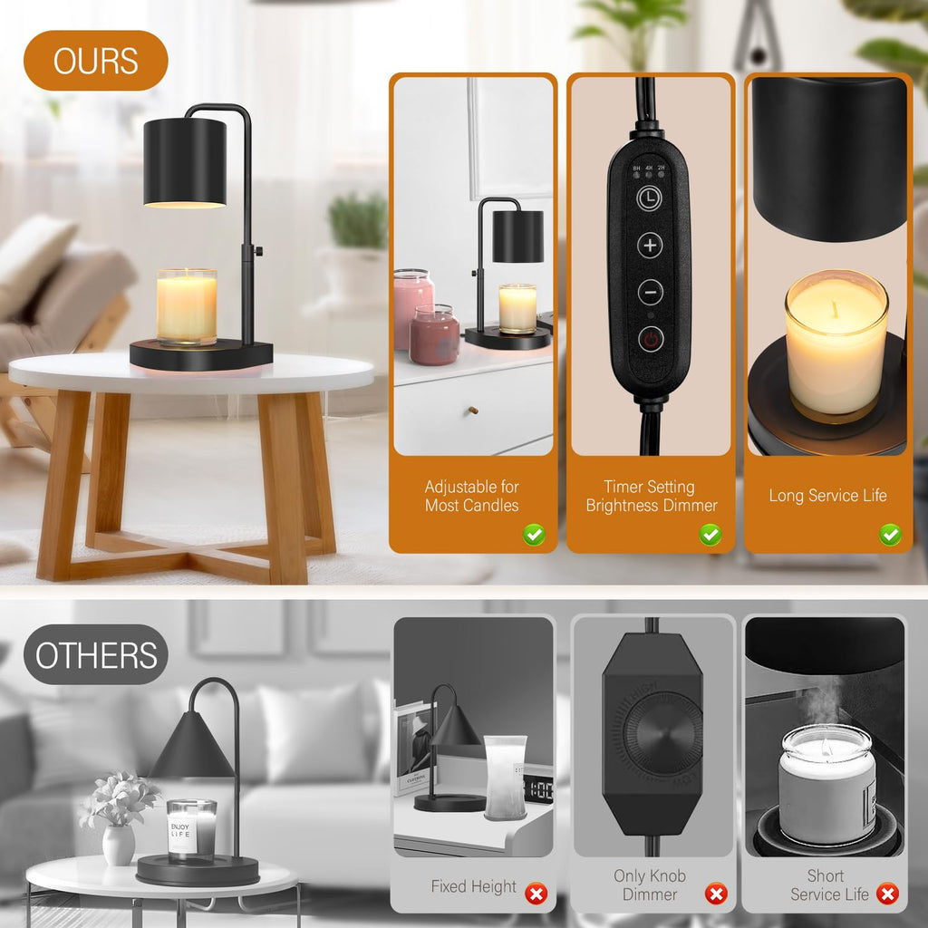 Black Adjustable Height Dimmable Candle Warmer Lamp with Timer Y829559