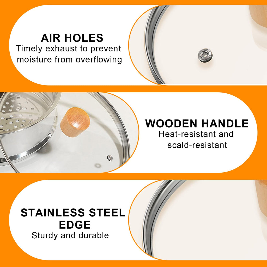 8 Inch Tempered Glass Pan Lid with Wooden Handle M2494