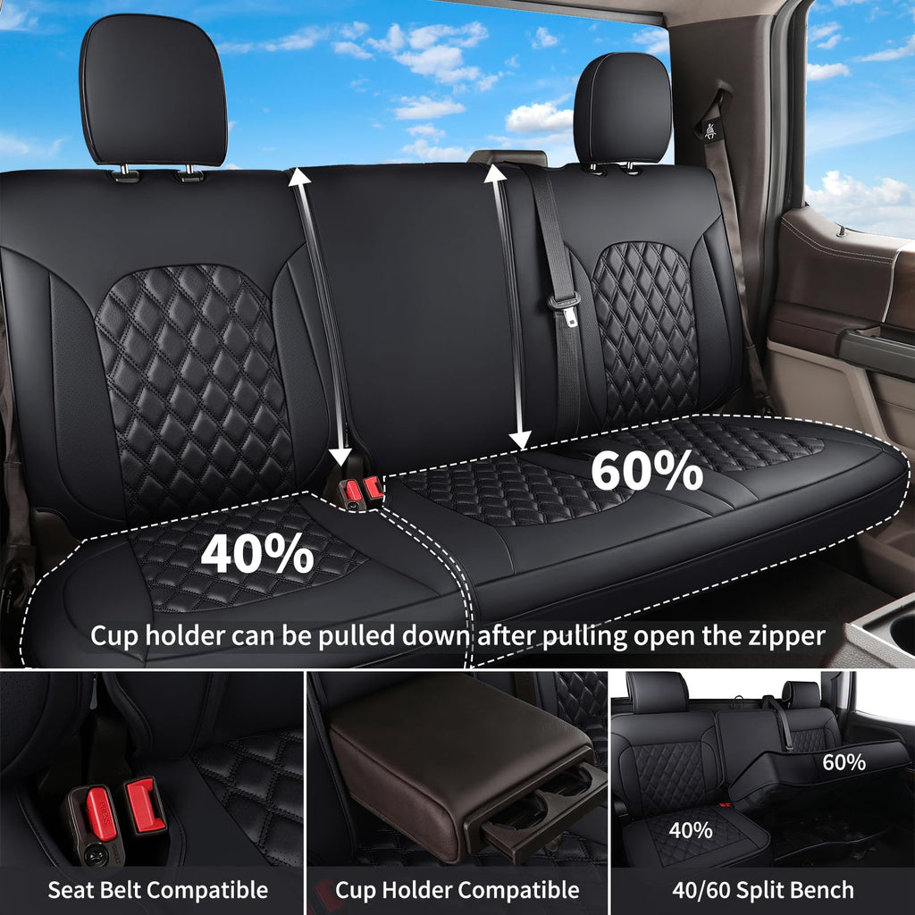 Leather Pickup Seat Cushion Cover Full Set Black H35970