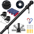5FT Black Stainless Steel Flag Pole Kit with Solar Light and American Flag H99604